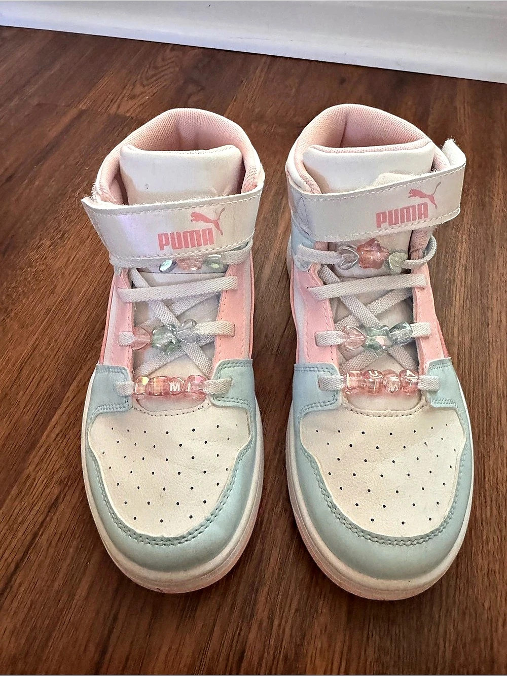 Puma Caven 2.0 Mid Sneakers Pink & Green Girls US 2C EUC like new